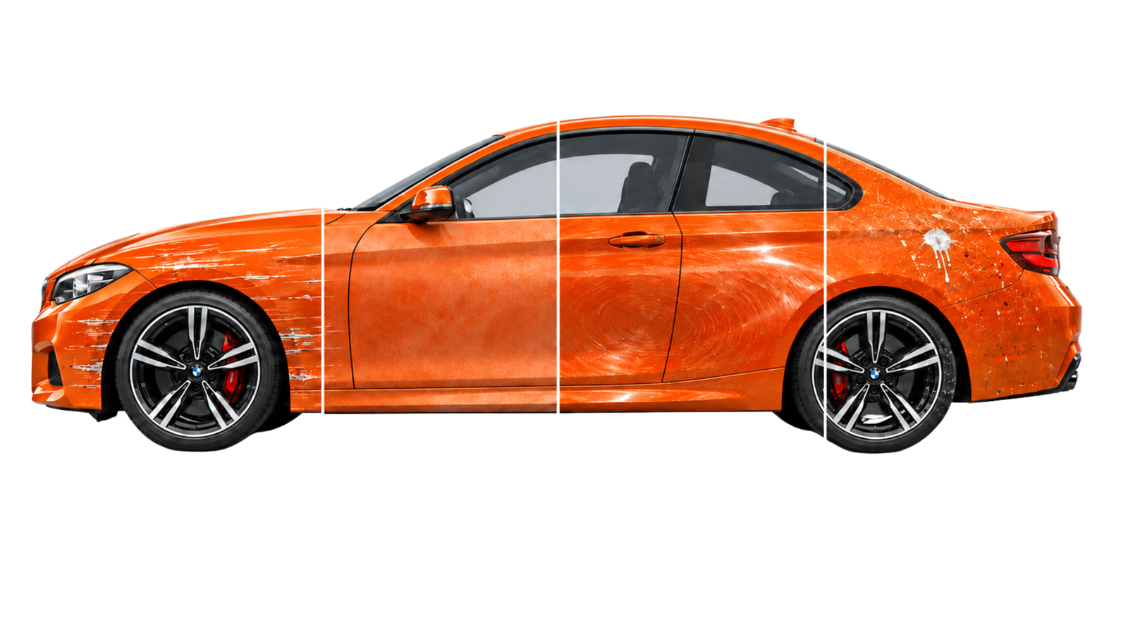 Vehicle paint before ceramic coating showing scratches, fading, swirl marks and contaminants