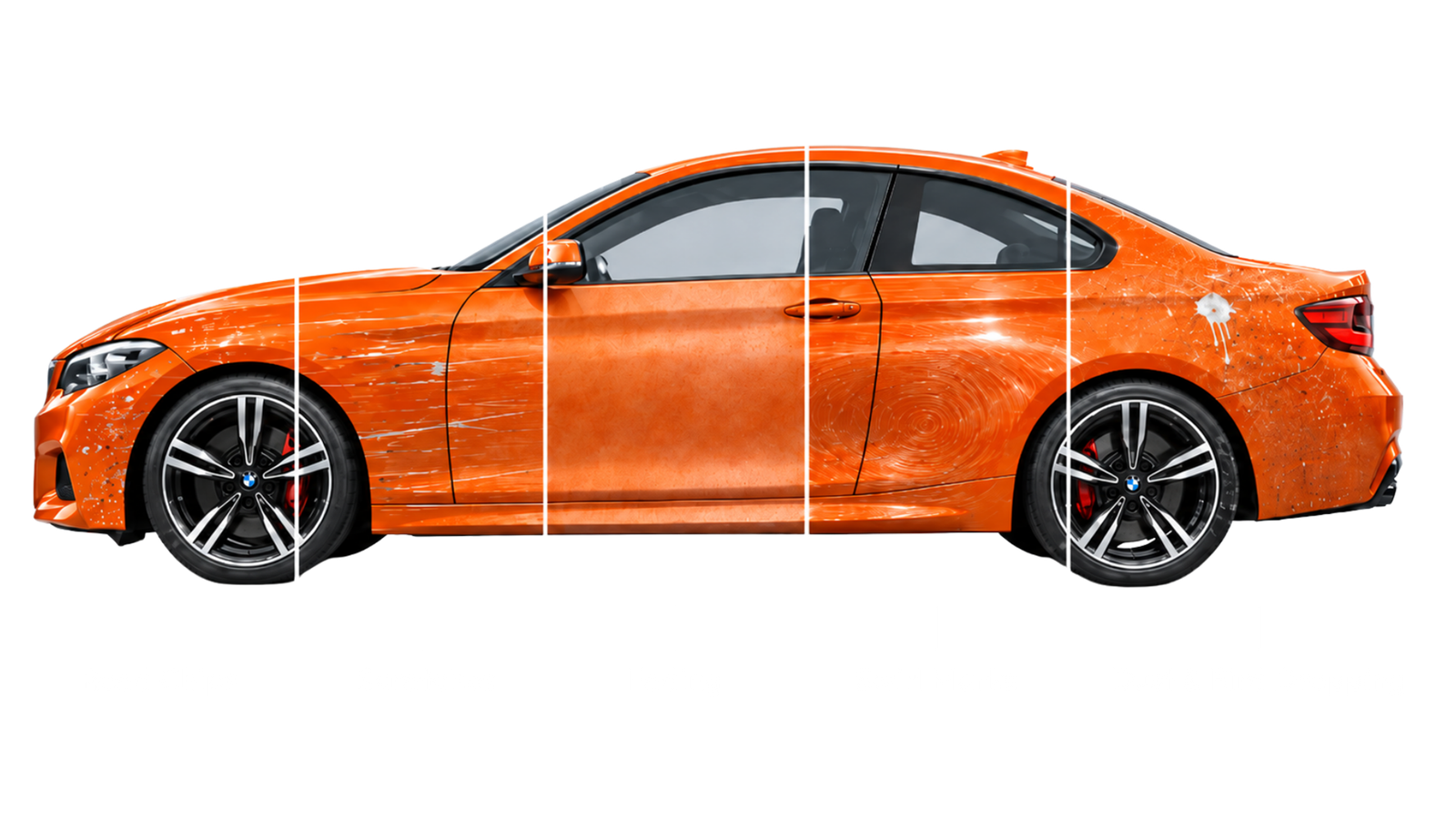 Vehicle paint before ceramic coating showing scratches, fading, swirl marks and contaminants